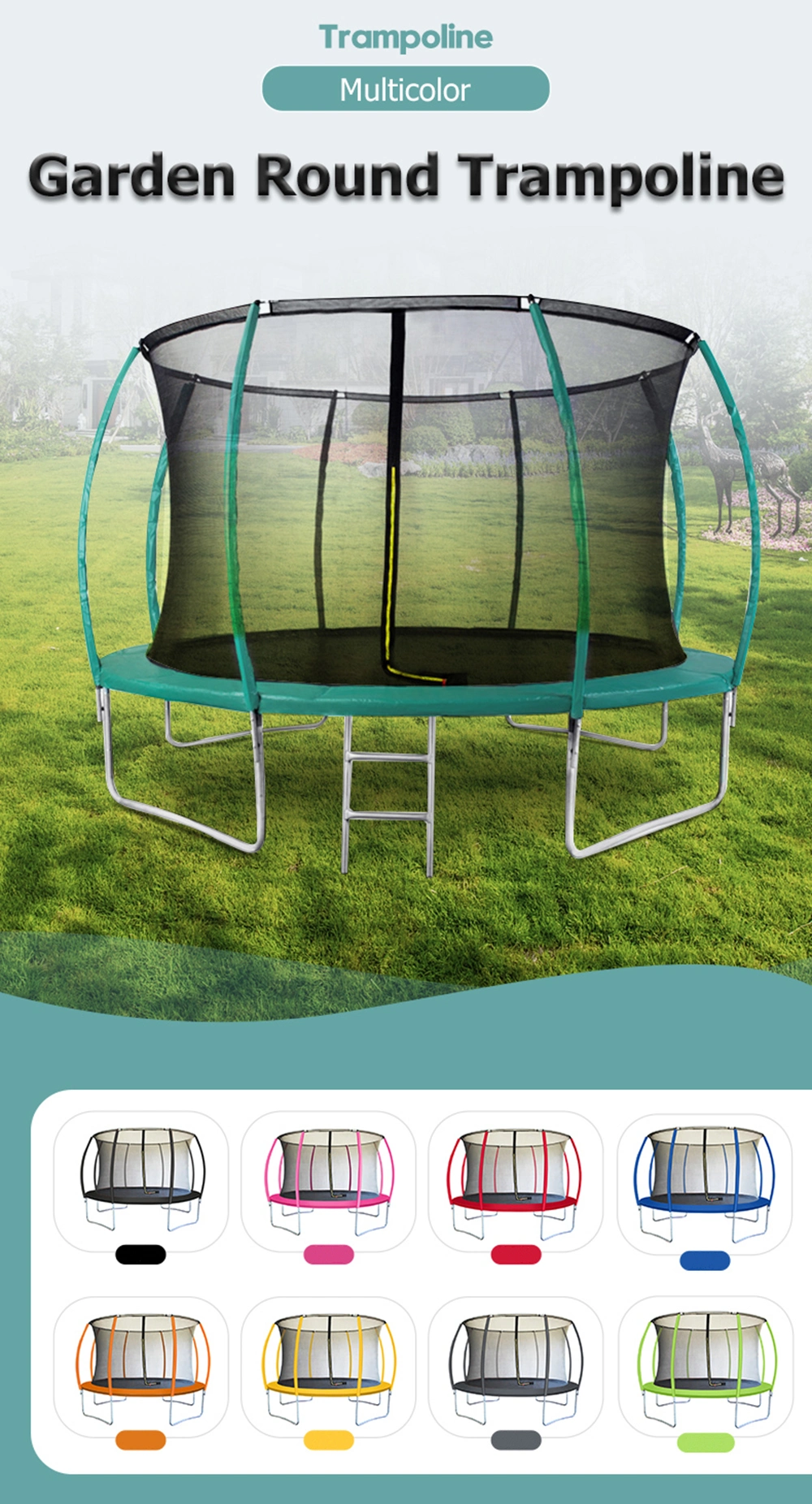 Funjump 12FT Customized Curved Poles Reinforced Style Toddler Outdoor Trampoline