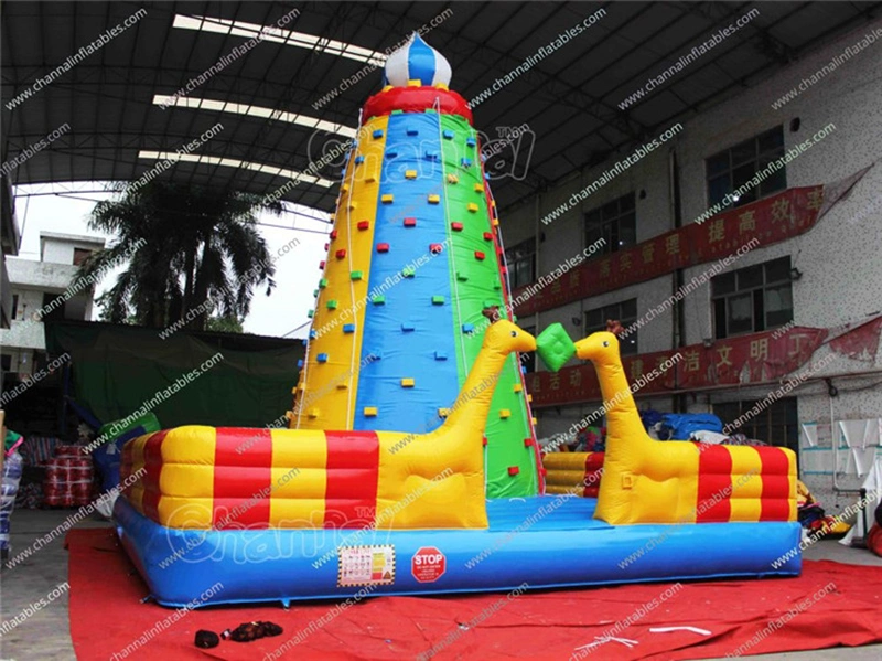 High Quality Colorful Rock Climb Wall Rainbow Cylinder Adults Inflatable Sport Game Kids Velcro Fence Inflatable Climbing Wall